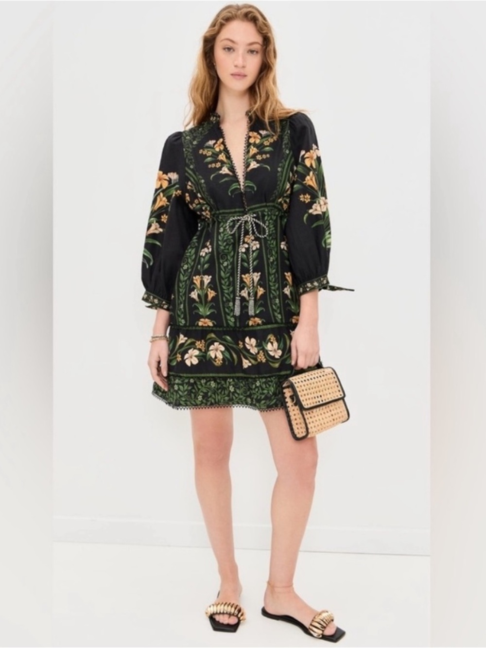 FARM Rio Black Flowers Arch Lenzing Ecovero Euroflax Mini Dress - Picture 4 of 11
